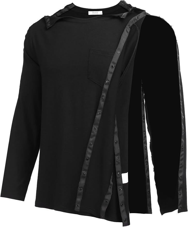 Deyeek Men's Post Shoulder Surgery Recovery Shirts Full Tear Away Long Sleeve Snap Chemo Port Access Shirt