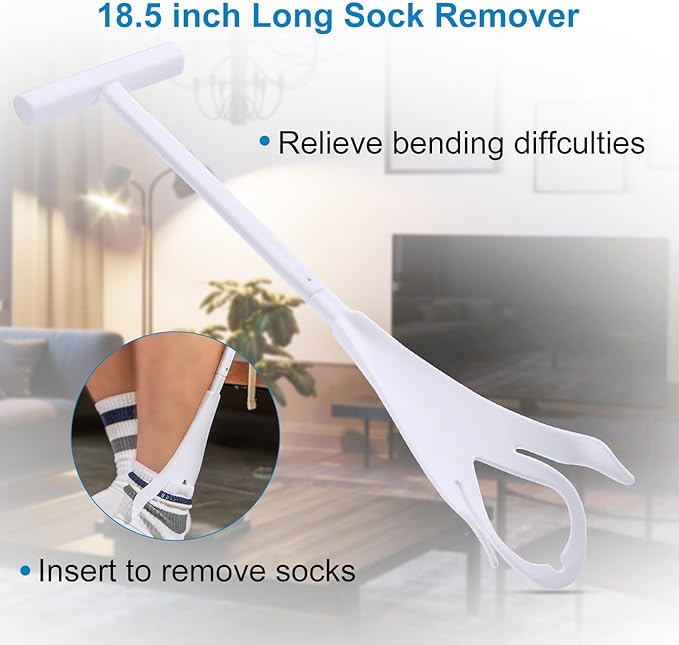 Jellas Sock Aid Kit, Flexible Sock Aid Device with Long Rope - Sock Puller aid Easy on and Off Device for Putting On and Removing Socks or Stockings, Sock Helper for Independence and Comfort (White)