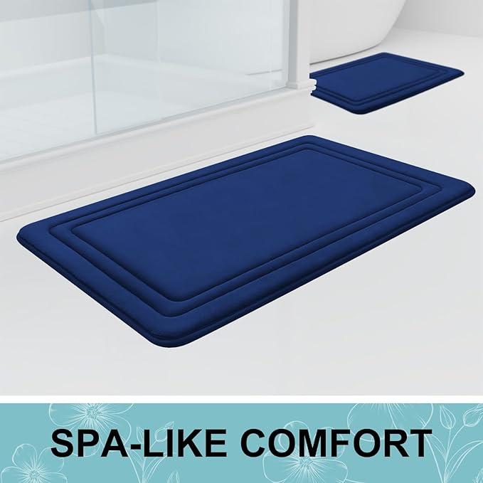Grandaily Memory Foam Bath Mat Rug 59x20, Ultra Soft, Non-Slip and Absorbent Bathroom Rugs, Machine Wash Dry, Comfortable Bath Carpet for Bathroom Floor, Tub and Shower, Navy Blue