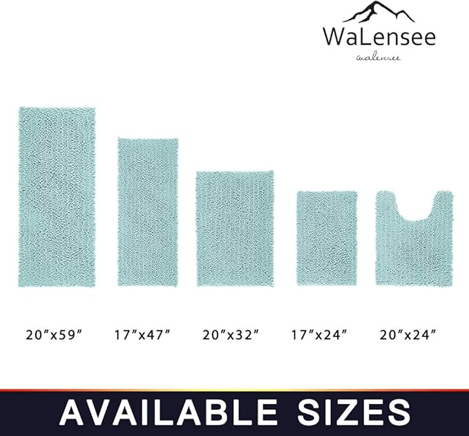 Walensee Bathroom Rug 2 Pieces Set Non Slip Bath Mat (17x24 Plus 20x32 Inch spa Blue) Water Absorbent Super Soft Shaggy Chenille Machine Washable Dry Extra Thick Perfect Carpet for Shower Floor