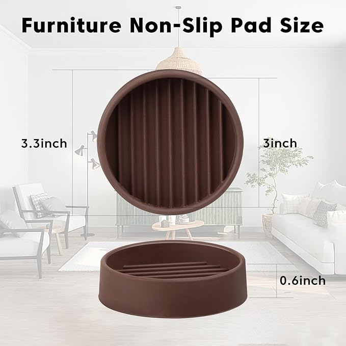 Rubber Non Slip Furniture Pads for Hardwood Floors,8 PCS 3"x3" Round Floor Protectors for Furniture,Large Furniture Casters Cups for Table Bed Couch Stoppers to Prevent Sliding,Brown