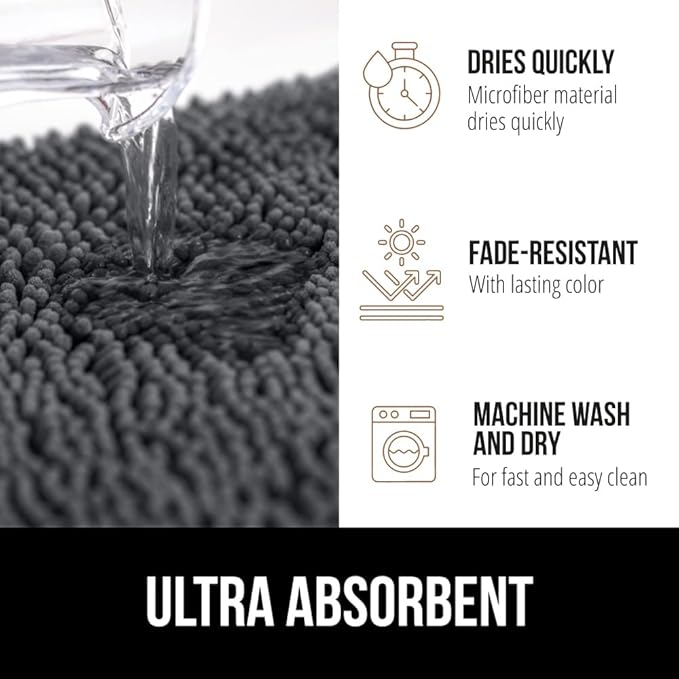 GORILLA GRIP Bathroom Rug Sets, Soft Chenille 2 Piece Area Rugs Set, Toilet Base Mat and 30x20 Carpet, Absorbent Microfiber Washable Mats Dry Quickly, Home Décor and Bath Room Accessories, Charcoal