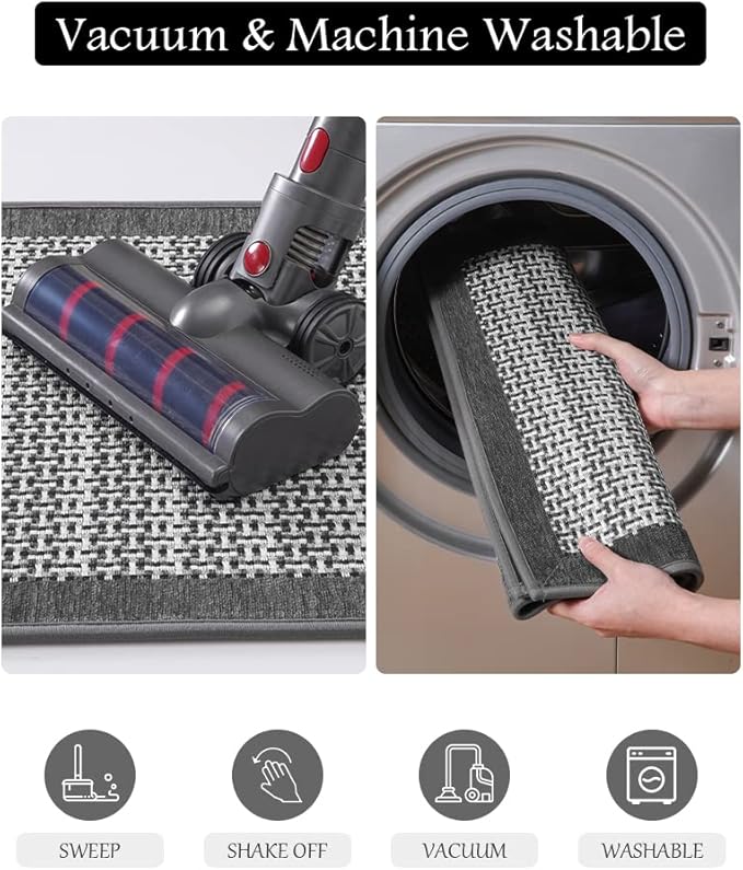 PADOOR Kitchen Mats for Floor, Kitchen Rugs Non Slip Washable, Half Circle Kitchen Floor Mat Sink Rug Rubber Backed Super Absorbent, 20”x32” Grey