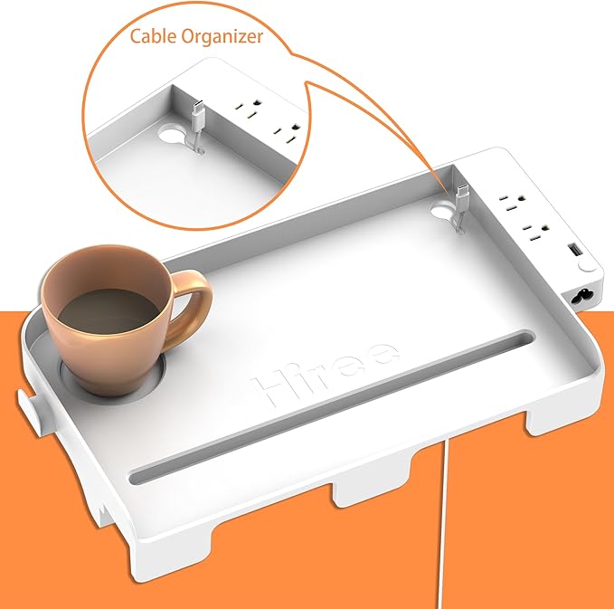 Bedside Shelf for Dorm Bunk Bed with USB Charging Port and 2 AC Outlets, Bedside Caddy, Bunk Bed Extender, Attachable Bedside Table, College Dorm Essential Clip On Bedside Tray, Plus Size, White