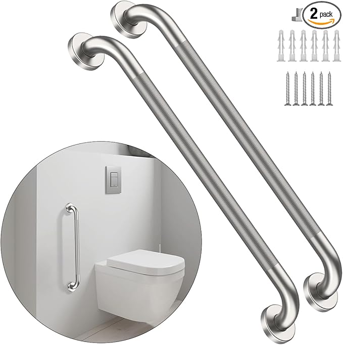 32 Inch Anti Slip Shower Grab Bar, Munzong 2 Pack Stainless Steel Bathroom Grab Bar, Brushed Nickel Knurled Bathroom Balance Bar,Safety Hand Rail Support Handicap Elderly Senior Assist Bath Handle