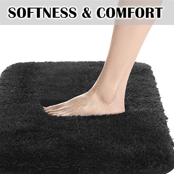 Suchtale Large Bathroom Rug Extra Soft and Absorbent Shaggy Bathroom Mat (24 x 60, Black) Machine Washable Microfiber Bath Mat for Bathroom, Non Slip Bath Mat, Luxury Bathroom Floor Mats Rubber Back