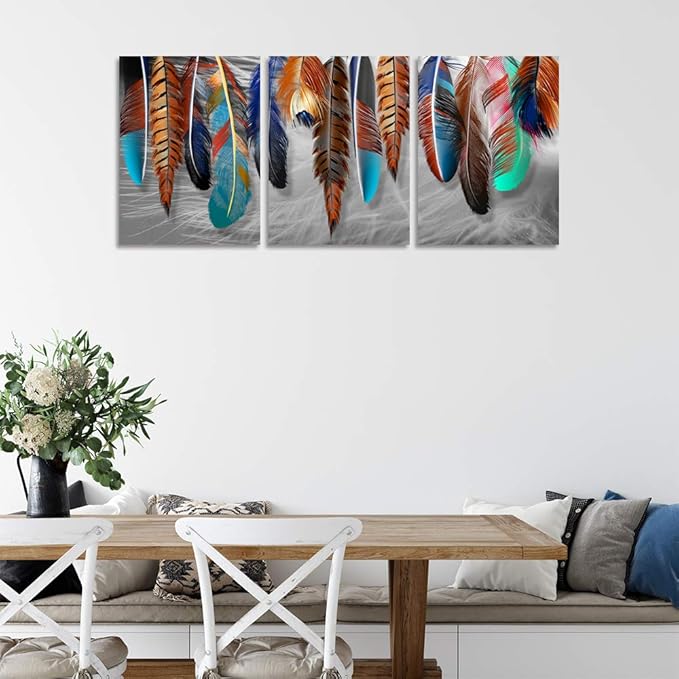 Yetaryy 3 Panels Canvas Wall Art Modern Wall Decor Landscape Color Feather Cool Painting Picture Print Poster Artwork Wall Decoration Home Decor for Living Room Dining Room Bedroom - 60" Wx28 H