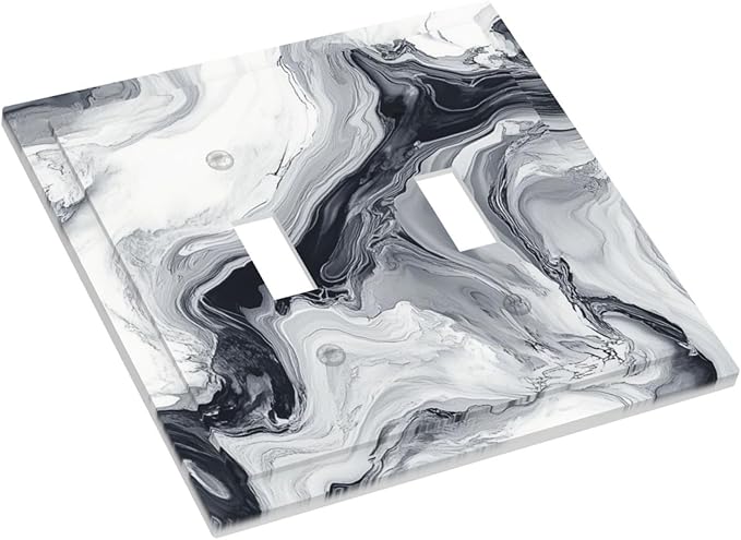 Abstract Marble Ink Texture Grey Marble Print Decorative Switch Plates 2 Gang Double Toggle Outlet Light Switch Cover Wall Plate Electrical Faceplate for Bathroom Kitchen Decor