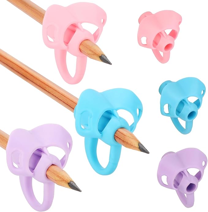 15 Pcs Pencil Grips with 3 Finger Rings for Kids Handwriting, 6 Colors Pencil Holders for Toddler Writing Tool, Ergonomic Pencil Gripper Cushions for Preschooler Needs in Classroom