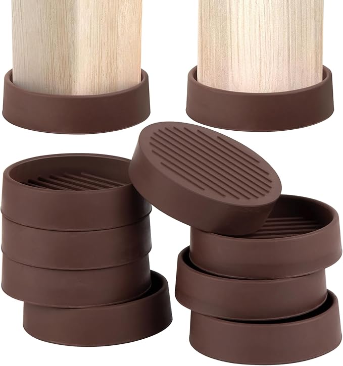 Rubber Non Slip Furniture Pads for Hardwood Floors,8 PCS 3"x3" Round Floor Protectors for Furniture,Large Furniture Casters Cups for Table Bed Couch Stoppers to Prevent Sliding,Brown