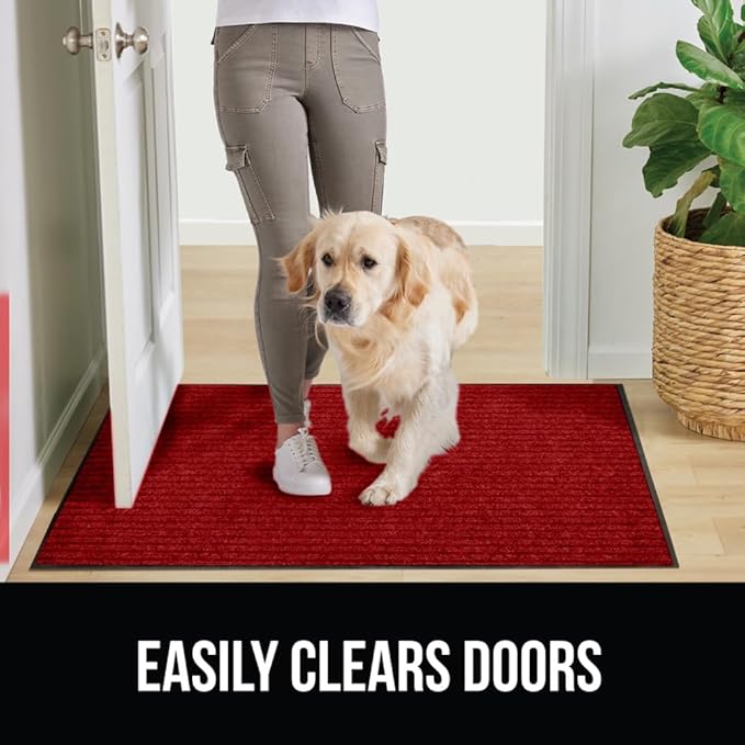GORILLA GRIP Waterproof Traffic Guard Door Mat, 72x48, Heavy Duty Entryway Mats, Strong Rubber Back Commercial Utility Rugs for Office Hallway, Garage Floor and Home, Low Profile Carpet Runner, Red