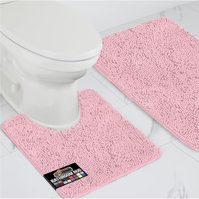 GORILLA GRIP Bathroom Rug Sets, Soft Chenille 2 Piece Area Rugs Set, Toilet Base Mat and 30x20 Carpet, Absorbent Microfiber Washable Mats Dry Quickly, Home Décor and Bath Room Accessories, Lt Pink