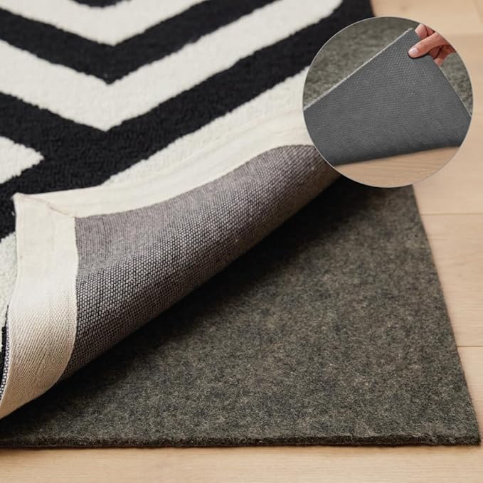 GORILLA GRIP Felt and Natural Rubber Stay in Place Slip Resistant Rug Pad, 1/4in Thick, 8x11 FT Protective Padding Under Area Rugs, Cushioned Gripper Pads, Carpet Runners, Hardwood Floors Protection