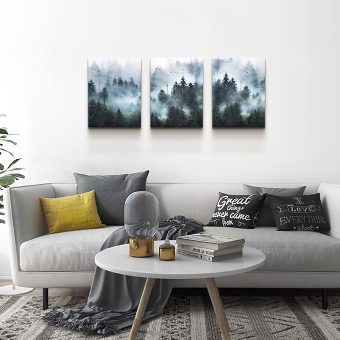 DZRWUBHS Canvas Wall Art For Living Room Large Size Wall Decorations For Bedroom Modern Office Wall Decor Foggy Forest Trees Landscape Painting Wall Pictures Artwork Home Decoration 20x28 3 Piece