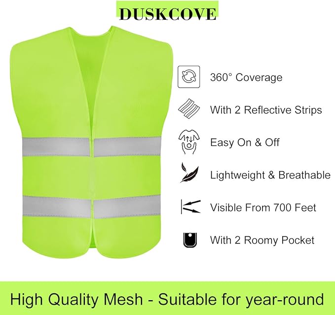 DUSKCOVE 20 Pack High Visibility Safety Vest for Traffic Work, Running, Surveyor and Security Guard - Construction Vest with 2 Reflective Strips, Made from Breathable Neon Yellow Mesh Fabric