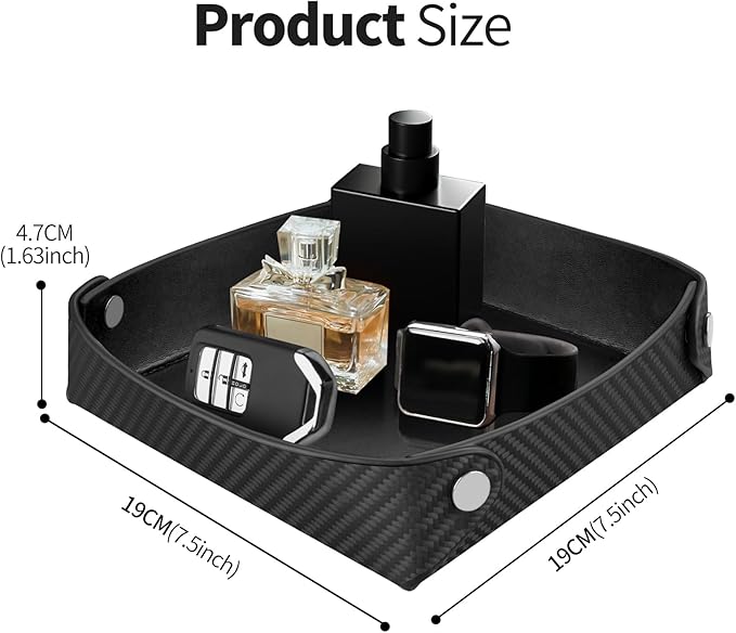 Leather Carbon Fiber Desktop Storage Tray, Decorative Catchall Organizer for Keys, Wallet, Watch, Jewelry, Entryway Table