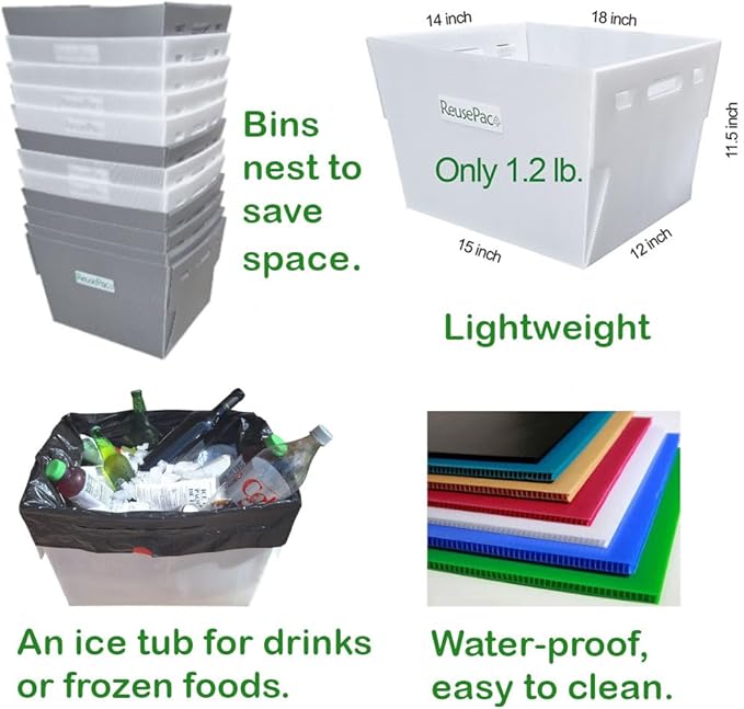 Postal Mail Tote Nestable Box, Storage Bin Container, Laundry Basket for Home and Business, Corrugated Plastic, Lightweight, Heavy Duty, Foldable,10 Gal (Gray 6 Pack)