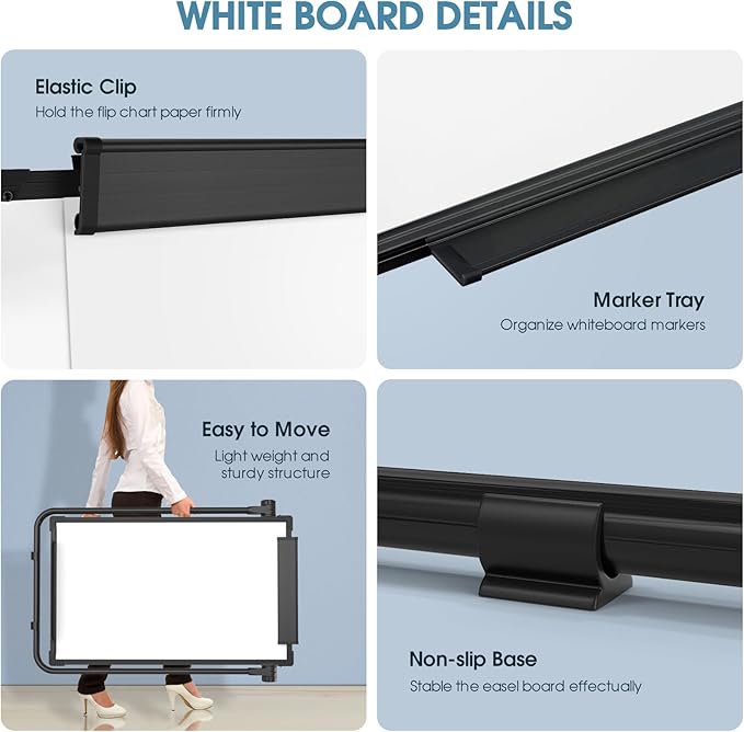 MaxGear Large White Board Easel Stand, 36" x 24" Black Double Sided Magnetic Dry Erase Board for School Classroom, Home Office Stand Flip Chart, Height Adjustable 360 Degree Rotating Whiteboard