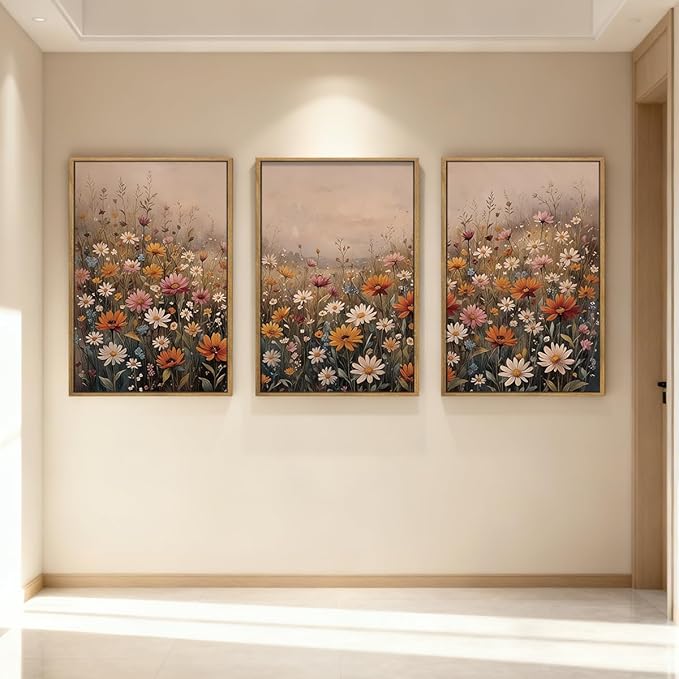 IARTTOP Framed Floral Canvas Wall Art Large 16x24 Inch Colorful Wildflower Art Prints Retro Botanical Landscape Wall Decor for Living Room Bedroom Office