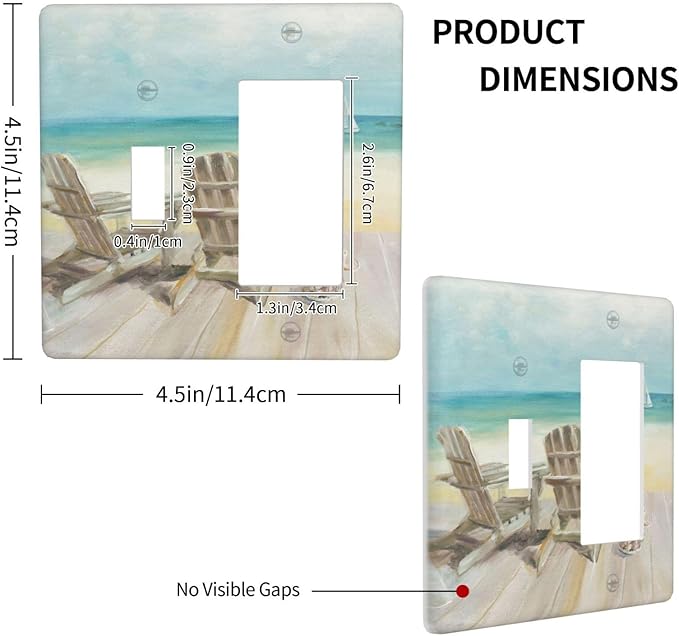 Light Switch Cover Beach Beach Chair Seascape Blue Ocean 2 Gang Toggle Rocker Combo Wall Plates Modern Coastal Decorative Switch Plates and Outlet Covers Receptacle Cover for Bathroom Bedroom