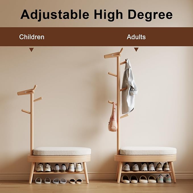 AQIMUELE Shoe Bench Entryway,Coat Rack with Shoe Storage, Coat Rack and Shoe Rack, Wooden Narrow Shoe Bench（Natural）