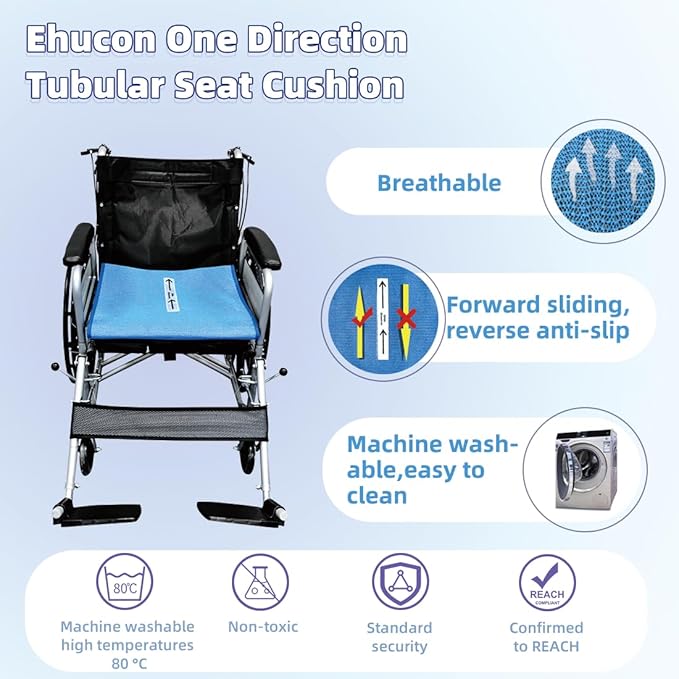 One Way Transfer Support Cushion, Non Slip Tubular Pad for Fall Prevention in Chair & Wheelchair, Elderly/Disabled Assistance, 17"x17" (Blue-Without Handles)