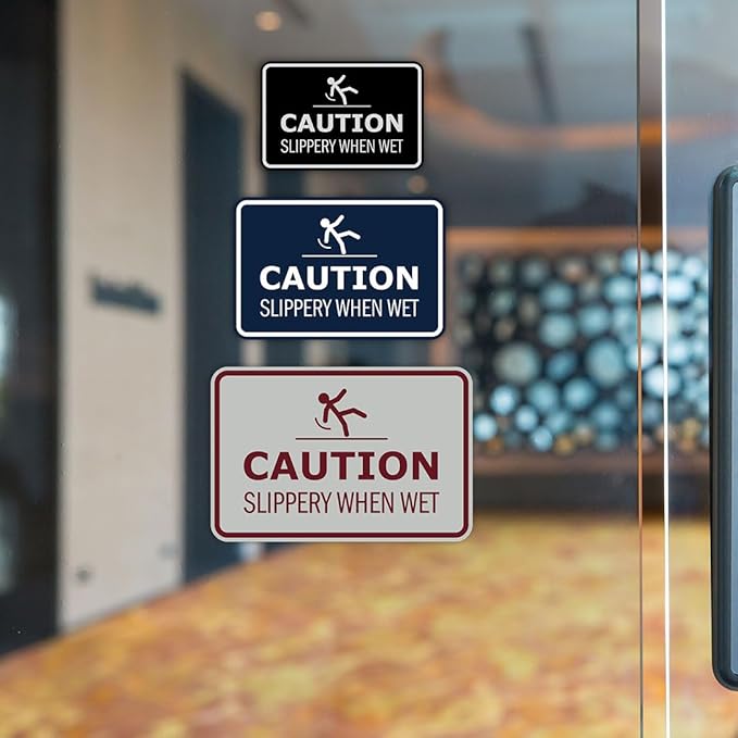 Signs ByLITA Classic Framed Caution: Slippery When Wet Door or Wall Sign Easy Installation | Health And Safety | Building And Warning Sign (Red) - Large