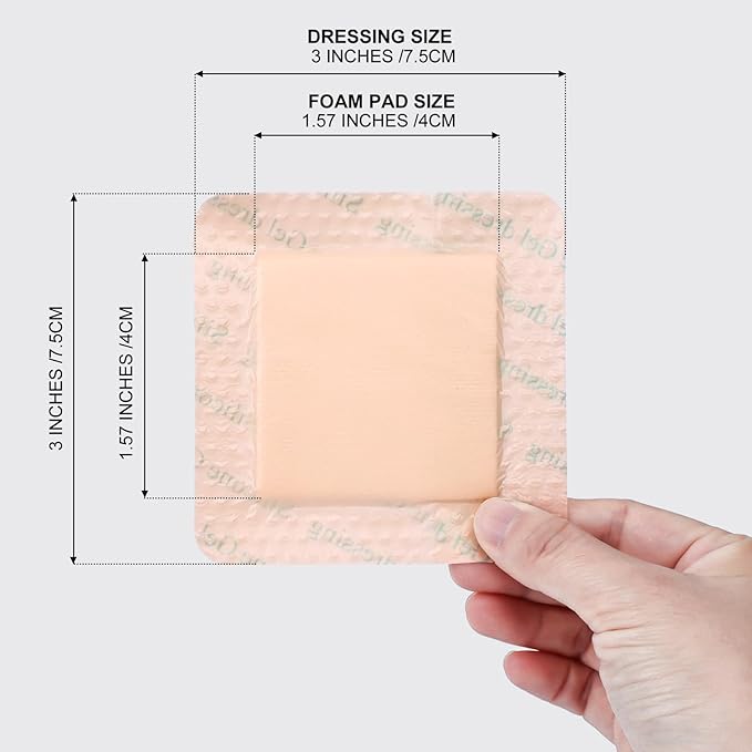 Silicone Foam Dressing 3x3 Gentle Border, Super Absorbent Wound Dressing, Bed Sore Patches, Waterproof Silicone Bandages for Wounds Care, Self Adhesive Pressure Sore Pads (60)