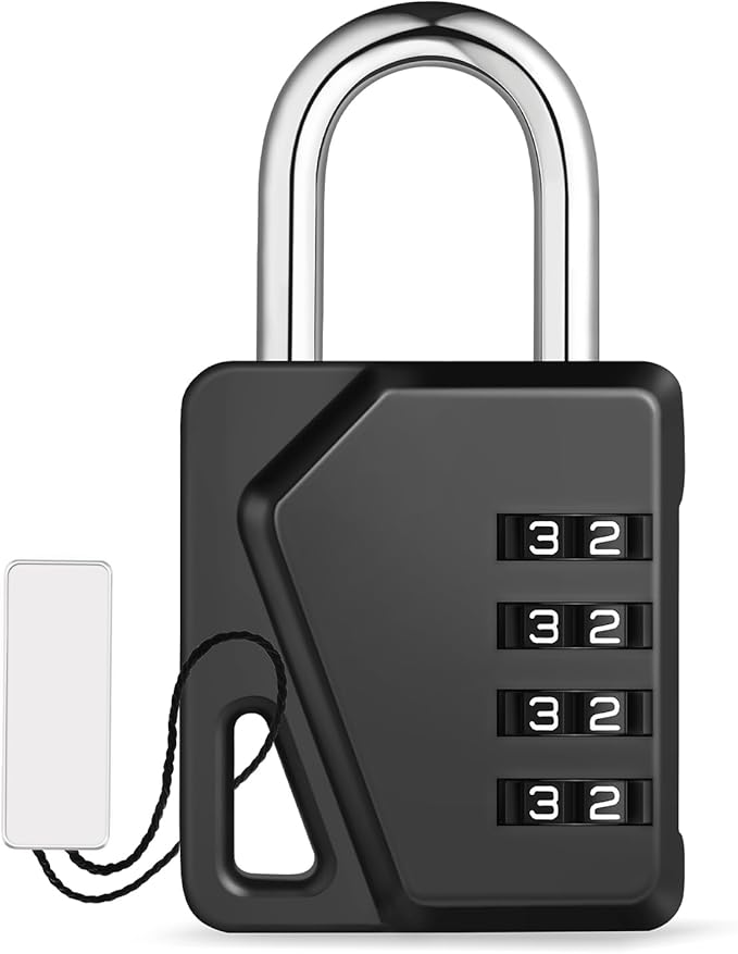 ZHEGE Locker Lock, 4 Digit Combination Padlock with DIY Name Tag for School, Work, Gym - Easy to Read & with Big White Number (Black, 1 Pack)