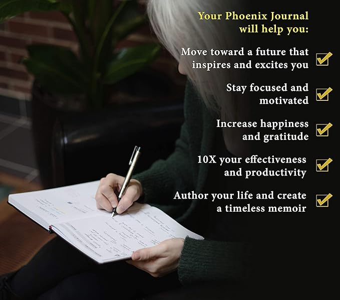 The Phoenix Journal - Best Daily Goal Planner, Organizer, & Calendar for Goal Setting, Gratitude, Happiness, & Productivity - Vision Board & Habit Tracking - 12 Weeks, Undated, Hardcover (Executive)