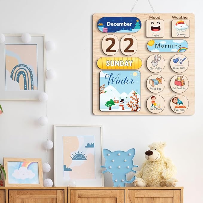 Wooden Daily Routine Chart, Kid Calendar, Routine Chart for Toddlers, Morning Bedtime Routine Chart for Toddlers (06)