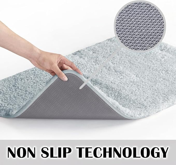 Suchtale Bathroom Contour Rug Non Slip Bath Mat Water Absorbent Soft Microfiber Shaggy Bathroom Mat Machine Washable Bath Rug for Bathroom Thick Plush U Shape Toilet Rug (20 x 24, Light Blue)