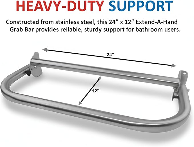 Extend-A-Hand Grab Bar Extension 24"x12"| Heavy-Duty Bathroom Safety Handrail, Non-Slip Stainless Steel Support Grab Bar for Elderly, Disabled & Injury Recovery.