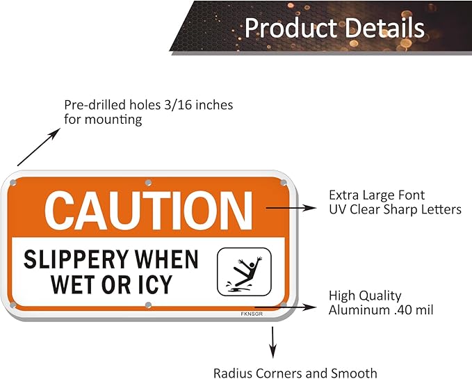 Caution Slippery When Wet or Icy Sign 2 Pack, 12 x 6 inches Rust Free .040 Aluminum Warning Sign, UV Protected, Fade Resistant