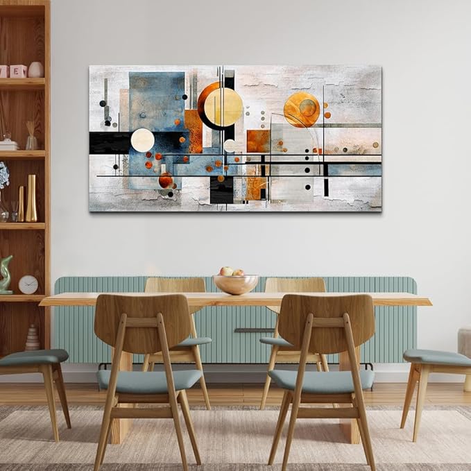 MHARTK66 Abstract Wall Art Modern Geometric Abstract Canvas Painting Large Vintage Texture Eye-Catching Home Decor for Living Room Bedroom Office Decorative Wall Picture Artwork Ready to Hang