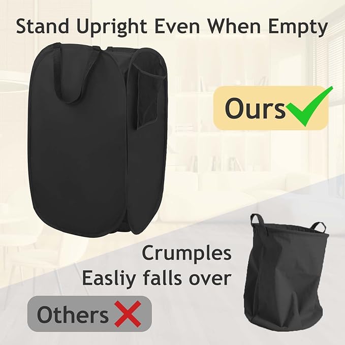 Upgraded Polyester Pop-up Laundry Hamper, 70L(18.5 Gal) Quality Laundry Basket with Durable Handles Solid Bottom High Carbon Steel Frame and Side Pocket, Easy to Open and Fold Flat for Storage