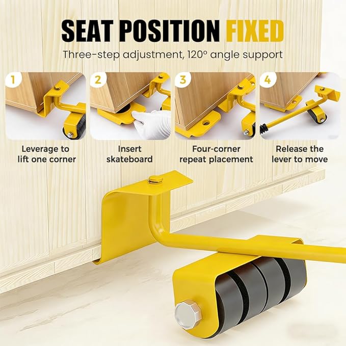 Easy Furniture Lifter Mover, Heavy Furniture Mover Tool Set with Adjustable Height Lifting Tool Lever & 4 Wheels, Floor Kit for Sofas & Kitchen Appliances