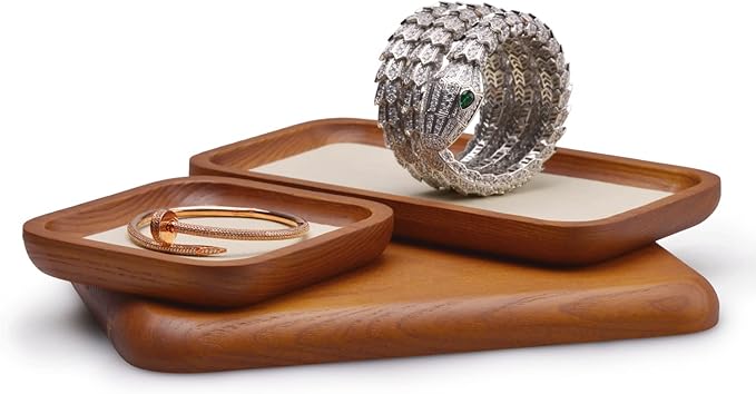 Oirlv Solid Wood Jewelry Display Tray Small Jewelry Tray Rings Earrings Bracelets Necklace Holder Organizer(Small, Creamy-white)