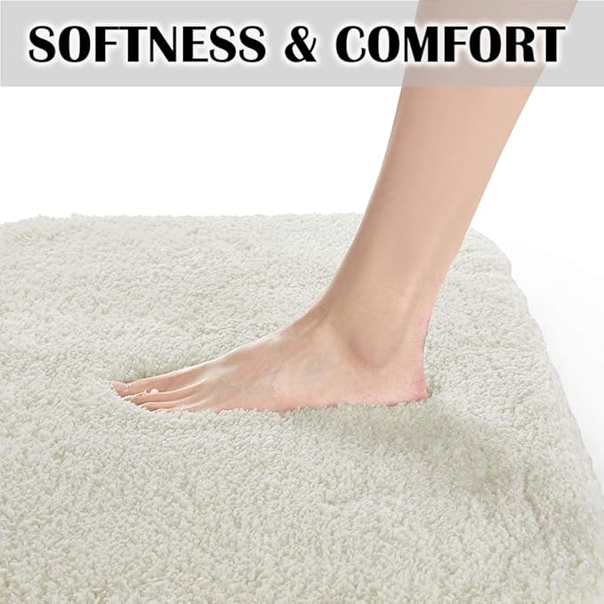 Suchtale Non Slip Bath Mat - Soft Microfiber Shaggy Bath Mat for Bathroom, Machine Washable, Thick Plush, Water Absorbent (16 x 24 Ivory)