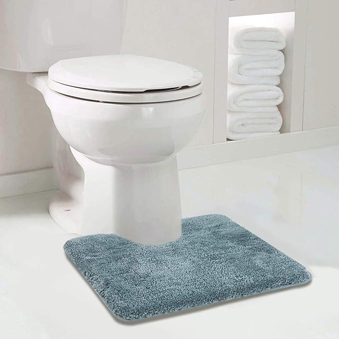 Walensee Contour Rug (20x24, Slate) Non Slip Bath Mat, Soft Microfiber Shaggy Mat, Machine Washable U Shape Toilet Rug