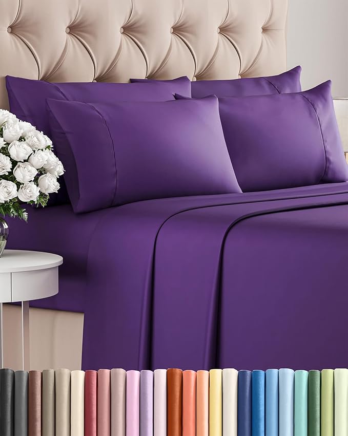 Queen 6 Piece Sheet Set - Cooling & Breathable Bed Sheets - Hotel Luxury Bed Sheets for Women, Men, Kids & Teens - Comfy Bedding w/Deep Pockets & Easy Fit - Soft & Wrinkle Free - Queen Purple Sheets
