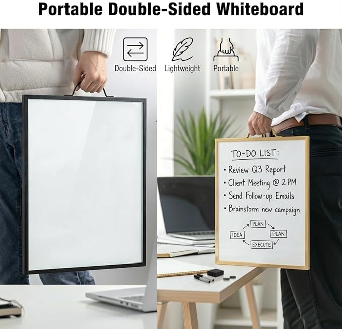 Small Whiteboard 12 x 16 Inch Magnetic Dry Erase Board with Handle | Gold Aluminum Frame | Double-Sided Portable Desktop Board | 2 Markers, Eraser & 2 Magnets