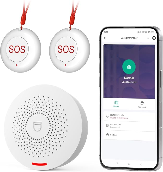 Caregiver Call Button Wireless Call Button for Elderly at Home,WiFi Panic Button,Life Alert Systems for Seniors No Monthly Fee (whiter2)