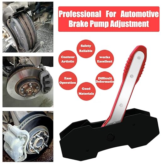 Brake Caliper Compression Tool, Brake Caliper Tool with 360 Degree Swing Ratchets, Caliper Piston Compressor Tool with 2PCS Steel Plates, Brake Caliper Press Tool with Brake Caliper Hooks, Red