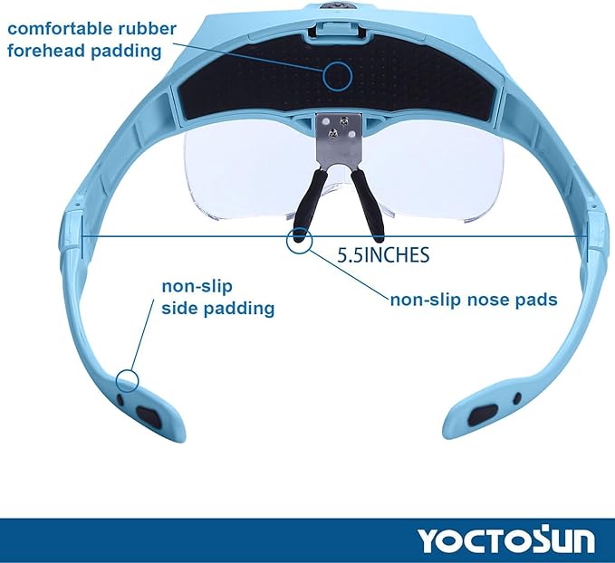 YOCTOSUN Magnifying Glasses with Light for Close Work, Head Magnifier with 5 Interchangeable Lenses and 2 LED Lights, Hands Free Head Mount Magnifying Glass for Crafts, Cross Stitch, Jewelry