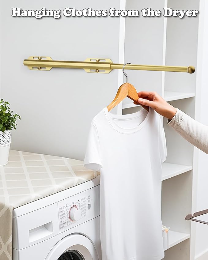 12" Valet Rod for Closet Pull Out, Adjustable extending closet rod, Standard Retractable closet rod organization rack, Valet Clothing Hanger Rods Extender for Wardrobe Laundry Bathroom (Sunbeam Gold)
