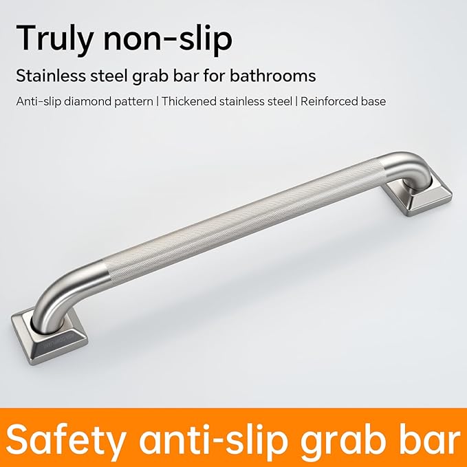 joyrain 500lb Capacity Stainless Steel Grab Bar - Heavy Duty Bathroom Safety Rail for Elderly, Anti-Slip Shower Handle, ADA Compliant (Knurling, 18inch)