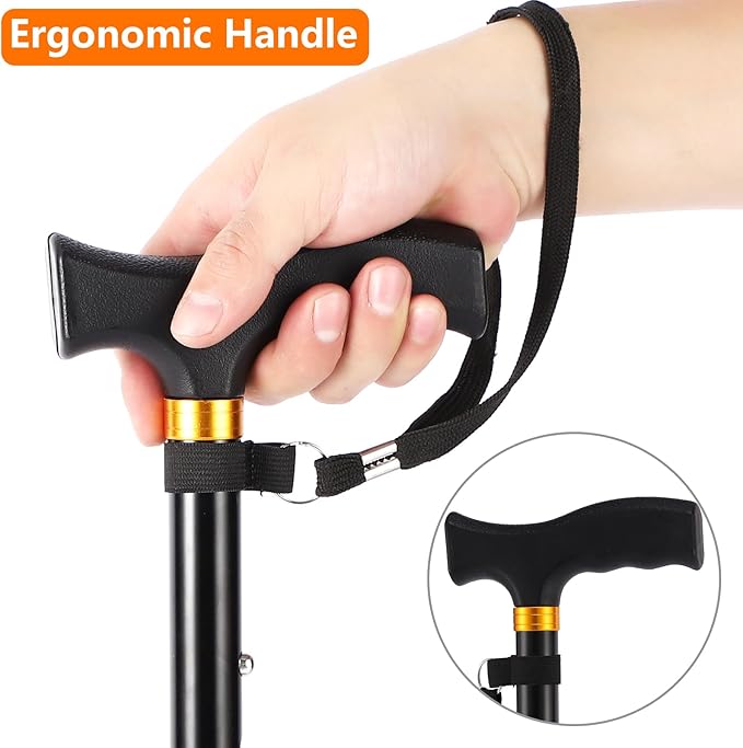 Walking Cane LIXIANG Cane for Man/Woman | Mobility & Daily Living Aids | 5-Level Height Adjustable Walking Stick | Comfortable Plastic T-Handle Portable Walking Stick Folding Cane