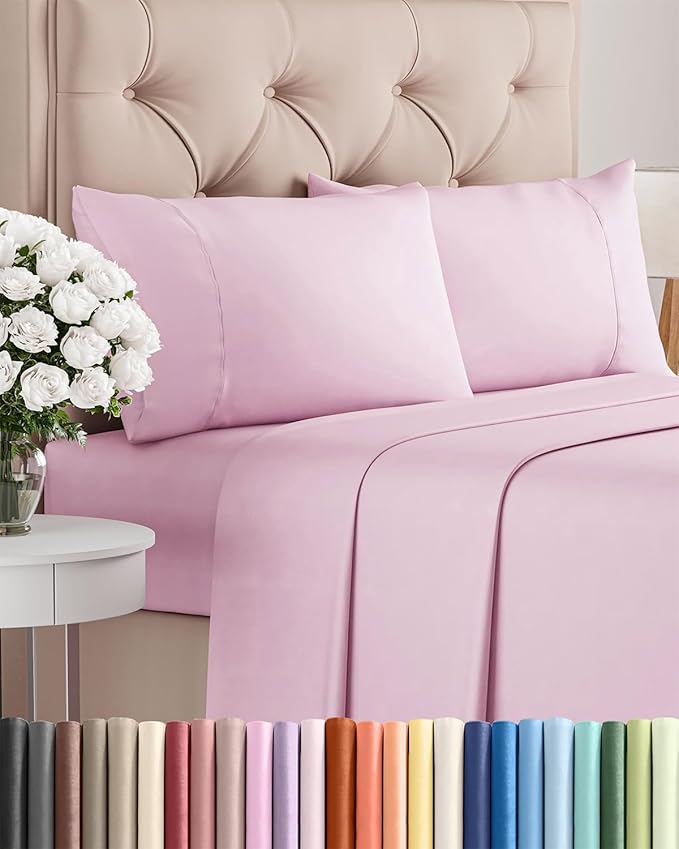 Twin XL 4 Piece Sheet Set - Cooling & Breathable Bed Sheets - Hotel Luxury Bed Sheets for Women, Men, Kids & Teens - Deep Pocket Bedding w/Easy Fit - Soft & Wrinkle Free - Twin XL Light Pink Sheets