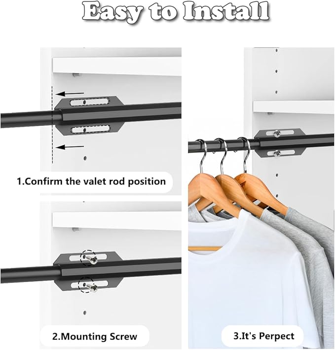 Valet Rod for Closet Pull Out, 12" Adjustable extending closet rod, Standard Retractable closet rod organization rack, Valet Clothing Hanger Rods Extender for Wardrobe Laundry Bathroom (Dark Obsidian)
